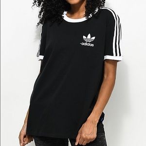 Adidas 3 stripe black tee shirt